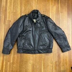 Vintage Taylor’s Leather Wear Black Leather Police  Bomber Jacket Size 42 Read